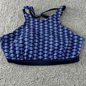 ATHLETA‎ Blue Pattern High Neck Longline Bra Top 36D/DD Activewear Sports Bra